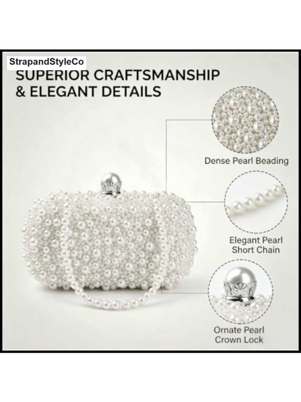 Handcrafted Beaded Pearl Evening Clutch Bridal Wedding Bag - Picture 2 of 6